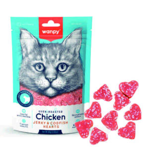 تشویقی گربه Chicken Jerky & Codfish Hearts بسته 80 گرمی ونپی